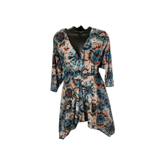 Denim 24/7 Women's XL Tunic Sheer Top Satrburst Tie Die Earth Tones Hippy Girl - Picture 4 of 13